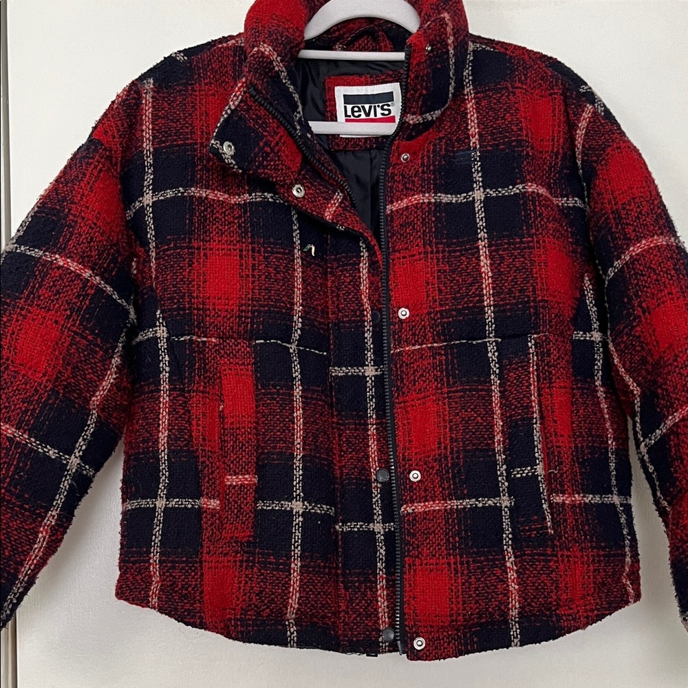 Levi's Red and Black Plaid Puffer Jacket